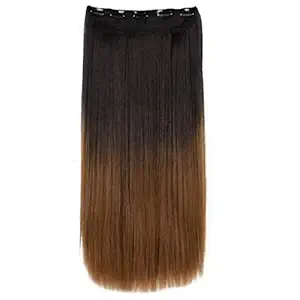 Samyak 5 clips in 3/4 head covering Half Brown ombre Straight Hair extension for women and Girls , Pack of 1, 22-24 inch long with best quality