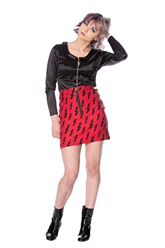 Banned Mini Falda Punk Entubada con Rayos Estampados - Rojo M