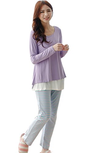 Bearsland Women's Maternity and Breastfeeding Nightgown Purple UK Size Medium