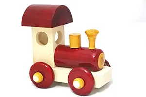 Engine Toy for Kids by Appy Nature, Push and Pull Along Toys for Kids, Handcrafted Channapatna Toys Wooden Push & Pull Along Toy Car for Kids for Boys - Red, Pull Along Toy, Pull Along Car, Toy for Toddler - 1 year and up