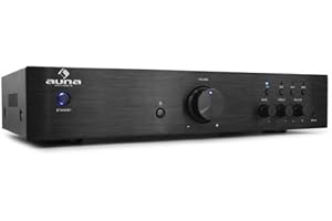 Auna Verstärker, HiFi Stereo Mini Verstärker, HiFi-Verstärker mit Bass & Treble Regler, 1 Kanal Audio-Verstärker, Stereo-Verstärker Lautsprecher mit Fernbedienung, AUX, AV Receiver für MP3 & CD