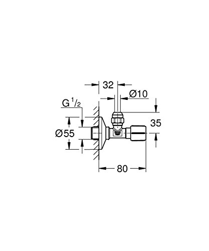 Grohe Eckventil, mit angerauhtem Gewinde, Wandanschluss 1/2 Zoll, Abgang 3/8 Zoll, (22037000) - 3
