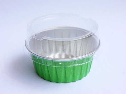 10x Premium Aluminum Baking Cups with Lids for Desserts Pudding Mousse Custard (Green) by QQ Studio Group
