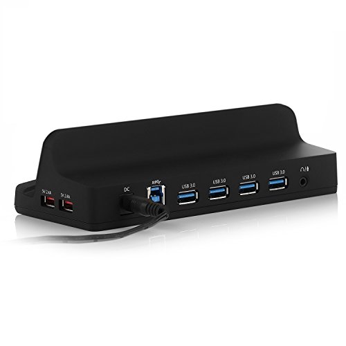 BESTEK Aktiv USB Hub 3.0 ( 4 Ports ) hat extra 2 x 5V/2.4A Ladeports + 1 Audio Port mit 12V 3A Netzteil bis zu 5 Gbps Datentransferrate abwärtskompatibel Schwarz