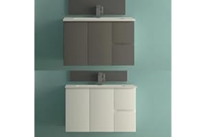 Bagno Italia Arredo Bagno da 80x36 cm SLIM sospeso mobile con lavandino ceramica 2 colori bianco grigio talpa I
