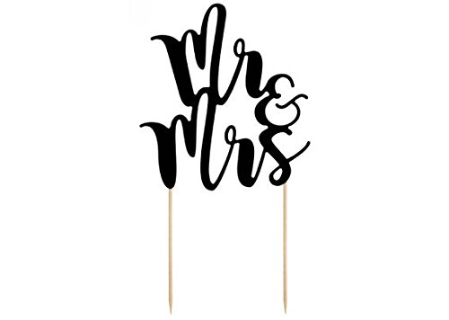 1 Stück Cupcake-Topper 'Mr & Mrs', schwarz, Papierartikel auf Holzstäbchen