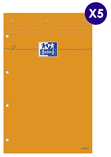 Oxford Lot de 5 Bloc-notes A4+ Grands Carreaux Seyès 160 Pages 21 x 29,7cm Orange