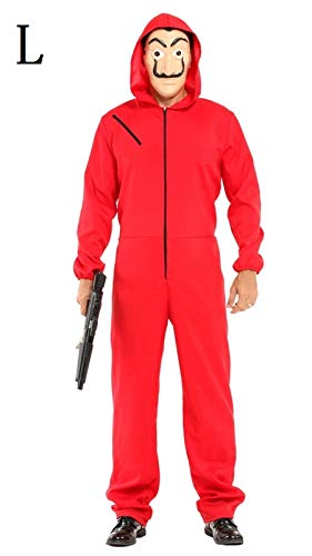 KRAZY TOYS Disfraz de La casa de Papel Ladrón - Disfraces Carnaval Halloween Adulto. Incluye un Traje con Capucha y una Dali máscara (L/XL)
