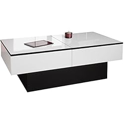 Berlioz Creations Amelie Table Basse, Panneaux de Particules, Blanc Brillant/Noir, 113 x 60 x 40 cm