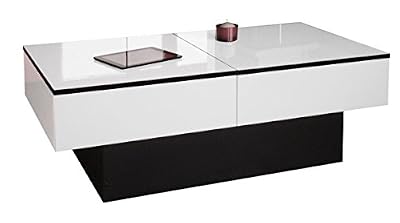 Berlioz Creations Amelie Table Basse, Panneaux de Particules, Blanc Brillant/Noir, 113 x 60 x 40 cm
