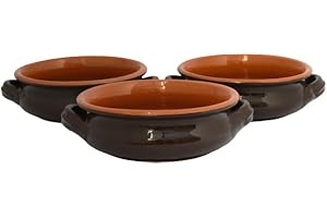 Set 3 Terrine in Terracotta Tegami Senza Coperchio Brunella Zuppiere con manici Colì Maioliche e Terrecotte dal 1650 Marrone 17x17x6 cm