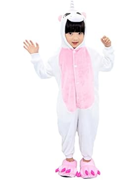 EmilyLe Mädchen Einhorn Schlafanzüge Kinder Tier Jumpsuits Pyjama Cosplay Nachtwäsche Overall Hausanzug Fastnachtskostüm