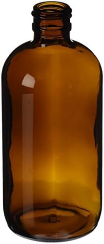 JG Finneran D0167-8 Amber Borosilicate Glass Standard Boston Round Bottle without Closure, 24-400mm Thread Size, 8oz Capacity (Pack of 12)