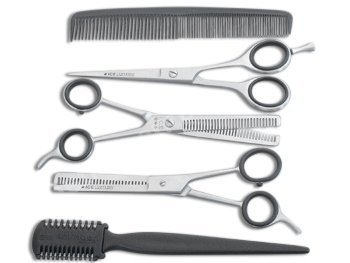 5 teiliges Friseur-Haarscheren Set mit Effilierkamm aus Solingen