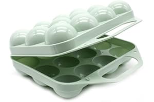 CABLEPELADO - Huevera de plastico para 12 huevos con tapa - caja huevos - cesta transporte - cierre por click - asa transporte - egg box - libre BPA - color verde claro