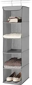 Double R Bags Hanging 5 Shelves Foldable Wardrobe/Closet Cloth Organizer with Storage Drawers Sweater or Shoe Organizer, Baby Nursery Closet Organization and Storage (Grey, Pack of 1)