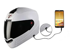 Steelbird SBA-1 7 Wings HF Dashing Full Face Helmet Fitted with Clear Visor and Extra Smoke Visor and Detachable Hands-free Device (Regular Fit Large 600 mm, Dashing White)