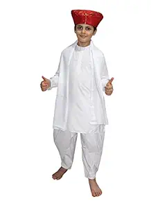 Kaku Fancy Dresses National Hero/ Freedom Fighter Bal Gangadhar Tilak Costume -White, 7-8 Years, for Boys