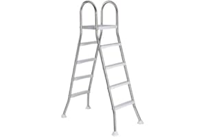 poolomio® Acier Inoxydable avec Main Courante jusqu'à 140 cm | Echelle d'accès avec 4 marches pour piscines Hors-Sol jusqu'à 1,40 m de Hauteur | Accès sûr, Durable, Stable sécurité maximale 150 kg