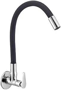 JAGGER PAN Handle Brass Flexible Sink tap for Kitchen Sink Black Flexible Kitchen tap with Silicone Swivel Spout, Chrome Finish with (Teflon Tape and Flange)