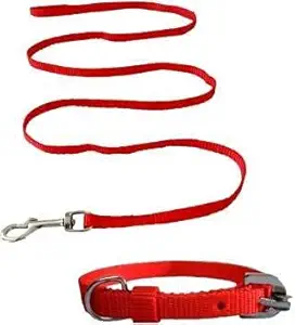 Kapoor Enterprise Dog Collar & Leash (Small, Red) Puppy Nylon Red Leash with Collar Set - Small