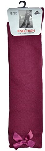 Bow Knee High School Girls &amp; Kids Plain Long Length Cotton Stretch With all size &amp; colour (Set of 6 pairs) (UK 6-8.5 (EU 23-26.5), Wine/Burgundy)