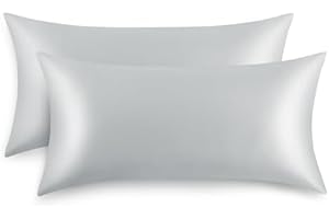RUIKASI Funda Almohada 70x40 Saten - Sedoso Juego de 2 Funda de Almohada para el Cabello y la Piel como Funda de Almohada de Seda, con Cierre de sobre, Gris Claro