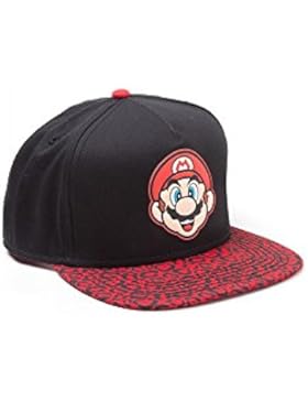 Nintendo Super Mario Bros. Mario Face Snapback Baseball Cap One Size | Black/Red