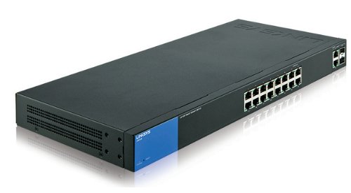 Linksys LGS318-EU - Switch Gigabit de 18 Puertos para Empresas (IPv6, priorización del tráfico, Spanning Tree Protocol y Storm Control), Negro y Azul