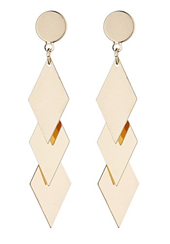 Boucles d'oreilles clips - Plaqué or avec trois formes de diamant liées - Kallie G par Bello London