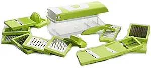 Nigura Vegetable & Fruit Chipser with 11 Blades + 1 Peeler Inside, Vegetable Chopper, Vegetable Slicer, (Green)