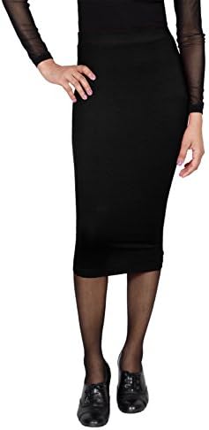 Wearious High Waist Below Knee Length Bodycon Long Midi Skirt (Black 14)