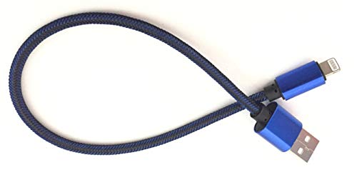 AKSHAJ Nylon Short Length Fast Charging and Data Sync cable for IOS Devices - Specially for Power Banks - Blue