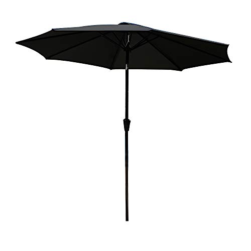 Autofamily Parasol en Polyester, UV Protection et imperméable, Diamètre 2,7 m, avec manivelle et Couverture de Pluie, pour Terrasse, Jardin, Plage, Piscine, BBQ etc. (Noir)