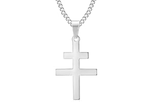 BOBIJOO Jewelry - Pendentif Collier Croix de Lorraine Patriarcale D'Anjou Résistance Française Acier 316L Argentée