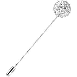 Kanggest.Broche Largo Pin de Solapa Boutonniere Juego Largo Aguja Enchufe Ronda geométrica de Rhinestone Cristal diseño de Traje Vestido Broche Plata para Mujer niña