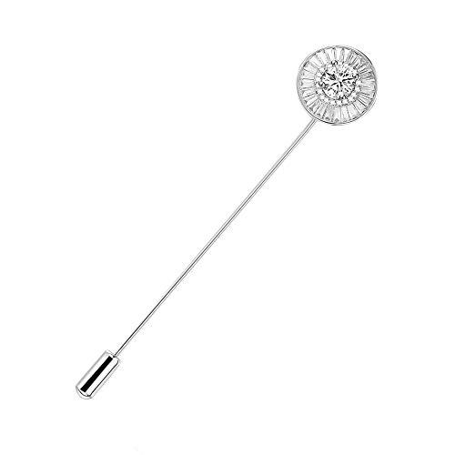 Kanggest.Broche Largo Pin de Solapa Boutonniere Juego Largo Aguja Enchufe Ronda geométrica de Rhinestone Cristal diseño de Traje Vestido Broche Plata para Mujer niña