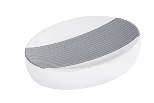WENKO 21681100 Seifenablage Bahia Grau - Seifenschale, Keramik, 13.7 x 3 x 10.5 cm, Weiß