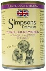 Simpsons Premium 6 x Organic Puppy Duck & Venison Casserole 400g