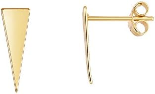 14Kt Yellow Gold 14X5mm Shiny 3 Point Long Triangl E Stud Earring