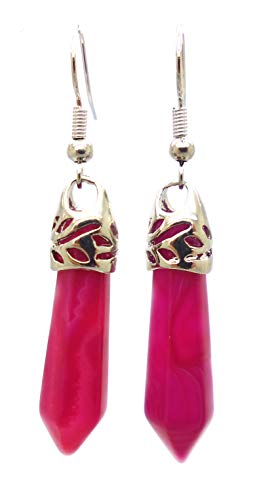 Tanglz - Pendientes de ágata rosa y plata, piedra natural, piedra calmante