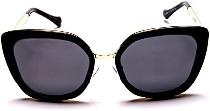 Tom Archer women's high quality stylish vintage designer cateye wayfarer polarized UV protection oversized sunglasses with case cleaning cloth lens care kit (Grey wth Black Frame)