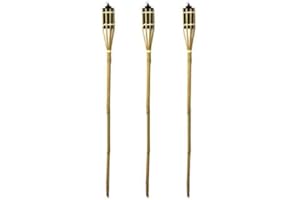 PARTYRAMA.CO.UK Natural Handmade Bamboo Garden Tiki Torch 60cm/90cm/120cm - for use with Parrafin or lamp Oil (90cm, Pack of 3)
