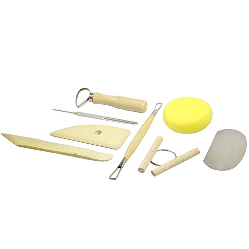 8 teiliges Holz und Metal Töpferwerkzeug Set Ton Schwamm von Curtzy TM - 2