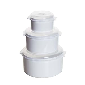 Mikrowellen-Topf im 6-tlg Set - Deckel mit Belüftung und Drehrad für