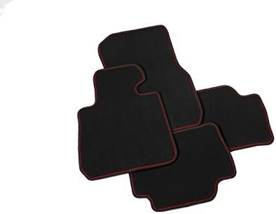 Intermats 411518Â Velour Car Mats For  3Â Series E30Â Cabrio 1995Â Anthracite with Coating Nubuck Line Edging With Piping Red