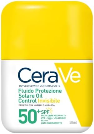 CeraVe Fluido Protezione Solare Invisibile Oil Control SPF50+, Per Pelle da Normale a Grassa, Protezione Molto Alta, Effetto Opacizzante, Invisibile Sulla Pelle, Texture Leggera, 50ml