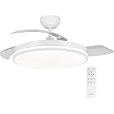 Ceiling Fan with Light with Remote Control 3 Blades, DC Motor 30W+LED Light, Timer, 6 Speeds, Retractable Blades, 3 Light Tem