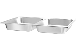 HENDI Contenitore per alimenti GN 1/1, Vassoio con 2 scomparti da 3,45 L ciascuno per chafing dishes, 530x325x(H) 65 mm, acciaio inox
