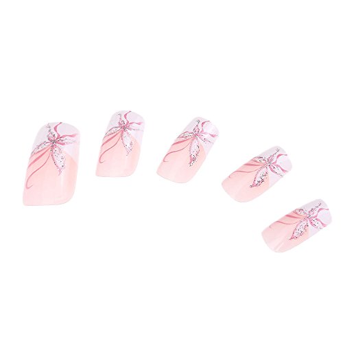 FACILLA® 24pcs Butterfly Pink White Manicure French Acrylic False Nail Art Tips